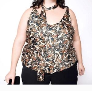 Wildfang Navy and Cream Patterned Camisole W Two Sashes For Head, Neck Or Waist